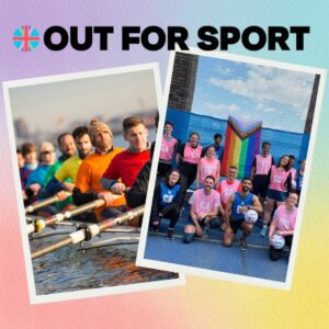 Two images of Out For Sport teams enjoying an activity Two images of Out For Sport teams enjoying an activity